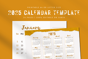 2025 CALENDAR CANVA TEMPLATE, a Stationery Template by The Little Lily Studio
