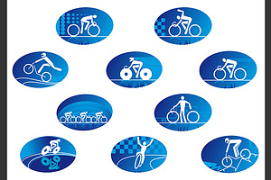 Blue bicycle sport icons, a Solid Icon by Vector Tradition