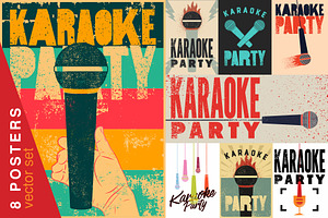 Karaoke Party vector poster set., an Object Illustration by PoPaShop