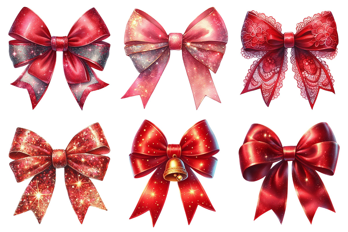 Red Coquette Christmas Bow Bundle, an Illustration by Daily.Designs (Photo 2 of 5)
