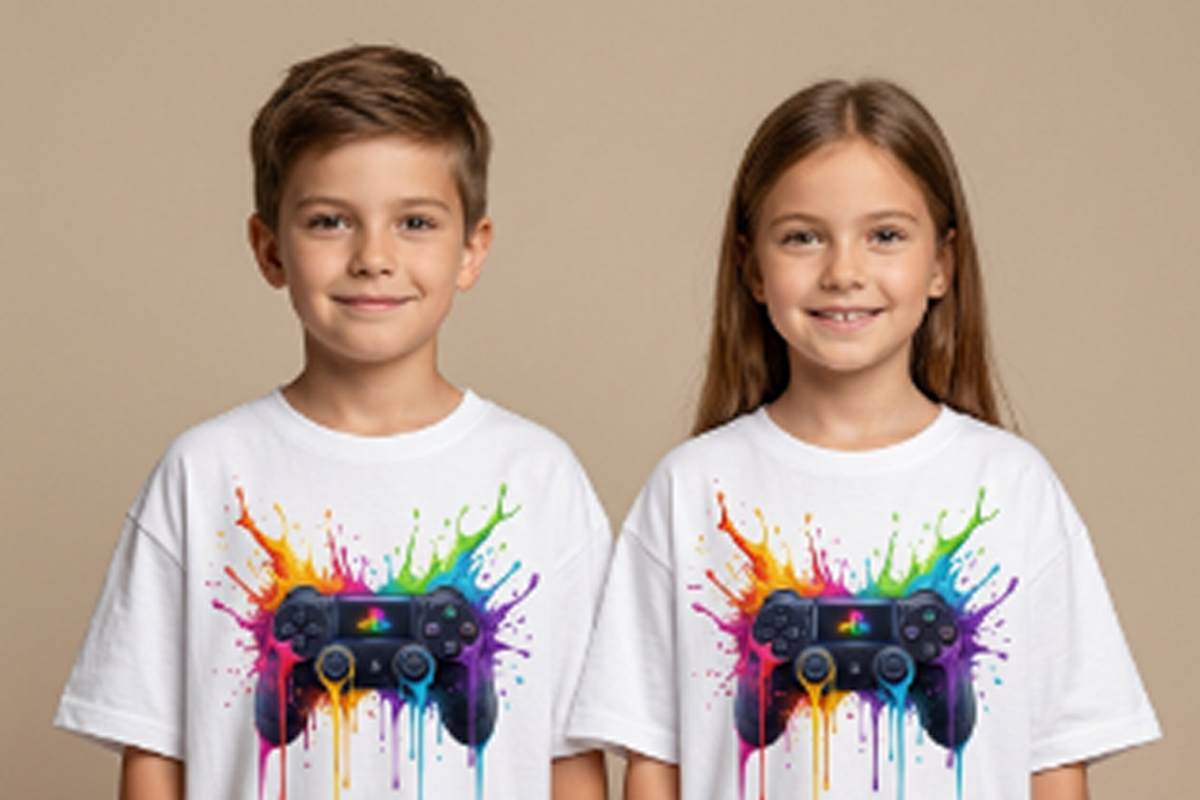 Rainbow Splash Game Controller, a Shirt Mockup by Vector Stall (Photo 4 of 15)