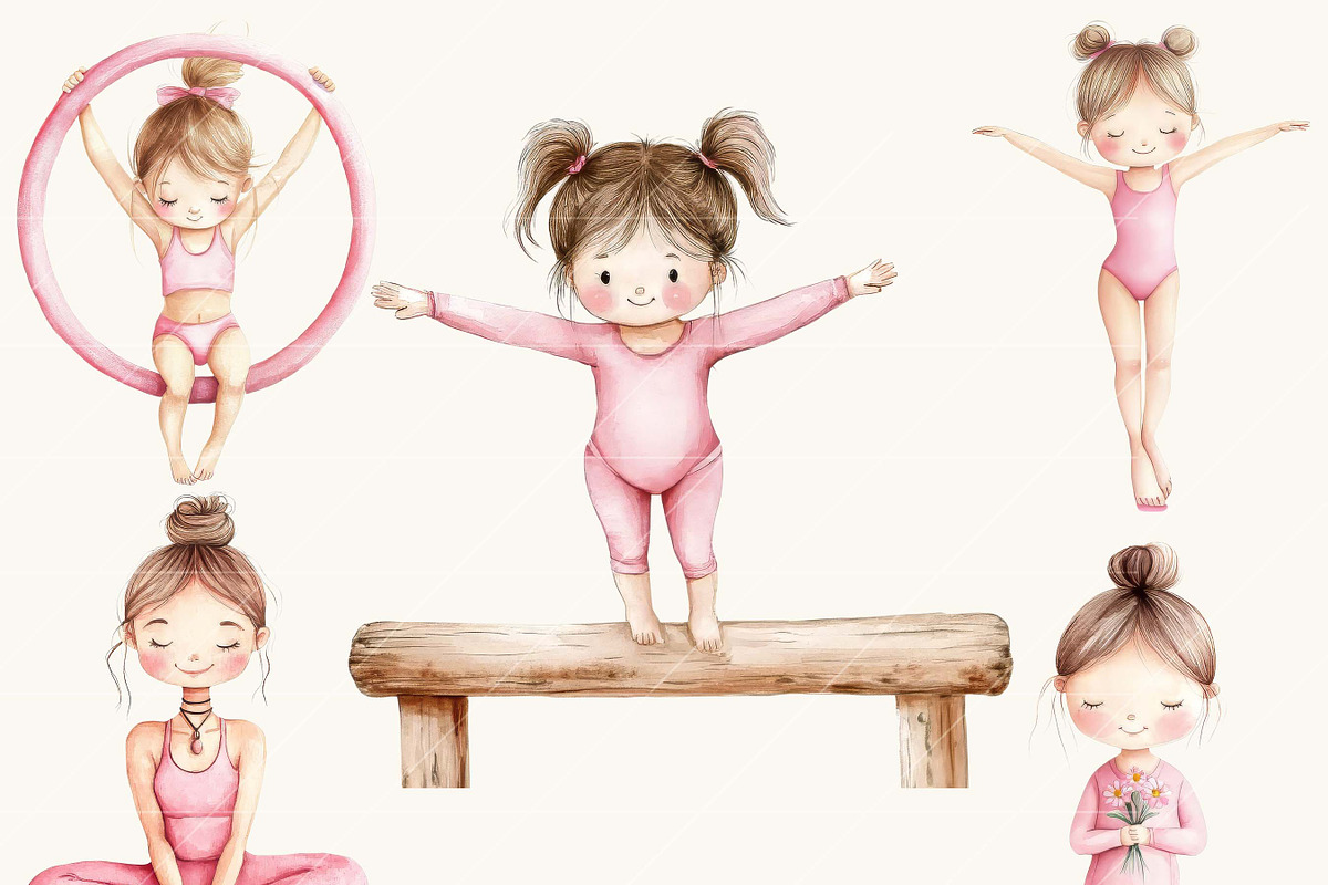 Watercolor Cute Gymnastic Clipart, a Person Illustration by SparkyDesignsUS (Photo 6 of 9)