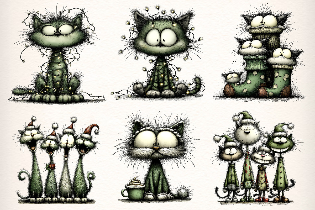 Quirky Christmas Cats Clipart Bundle, an Illustration by Dream Creation (Photo 2 of 9)
