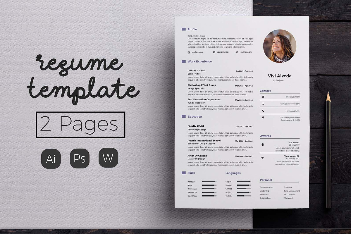 Modern Resume & CV Template, a Resume Template by Hito Graphic (Photo 1 of 8)
