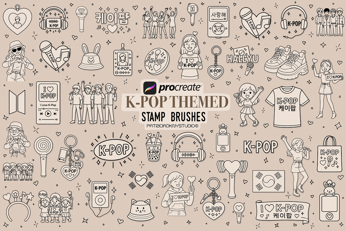 K-pop themed procreate stamp brushes, a Brush Add-On by PDknyStudio (Photo 1 of 4)
