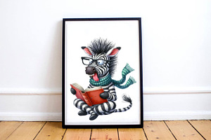 Watercolor Crazy Funny Zebra PNG