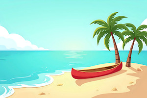 Canoe On Shore Beside Palm Trees Vie, a Photo by LOGOCREATIVE
