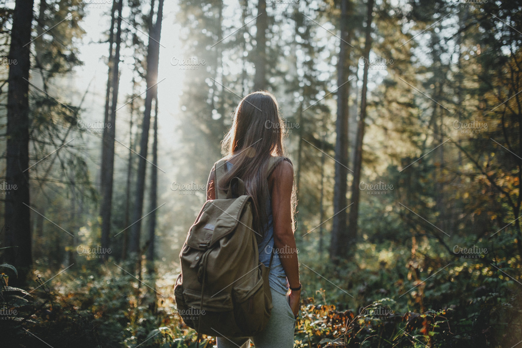 Hipster girl travell with backpack, a Person Photo by GoodMomentShop