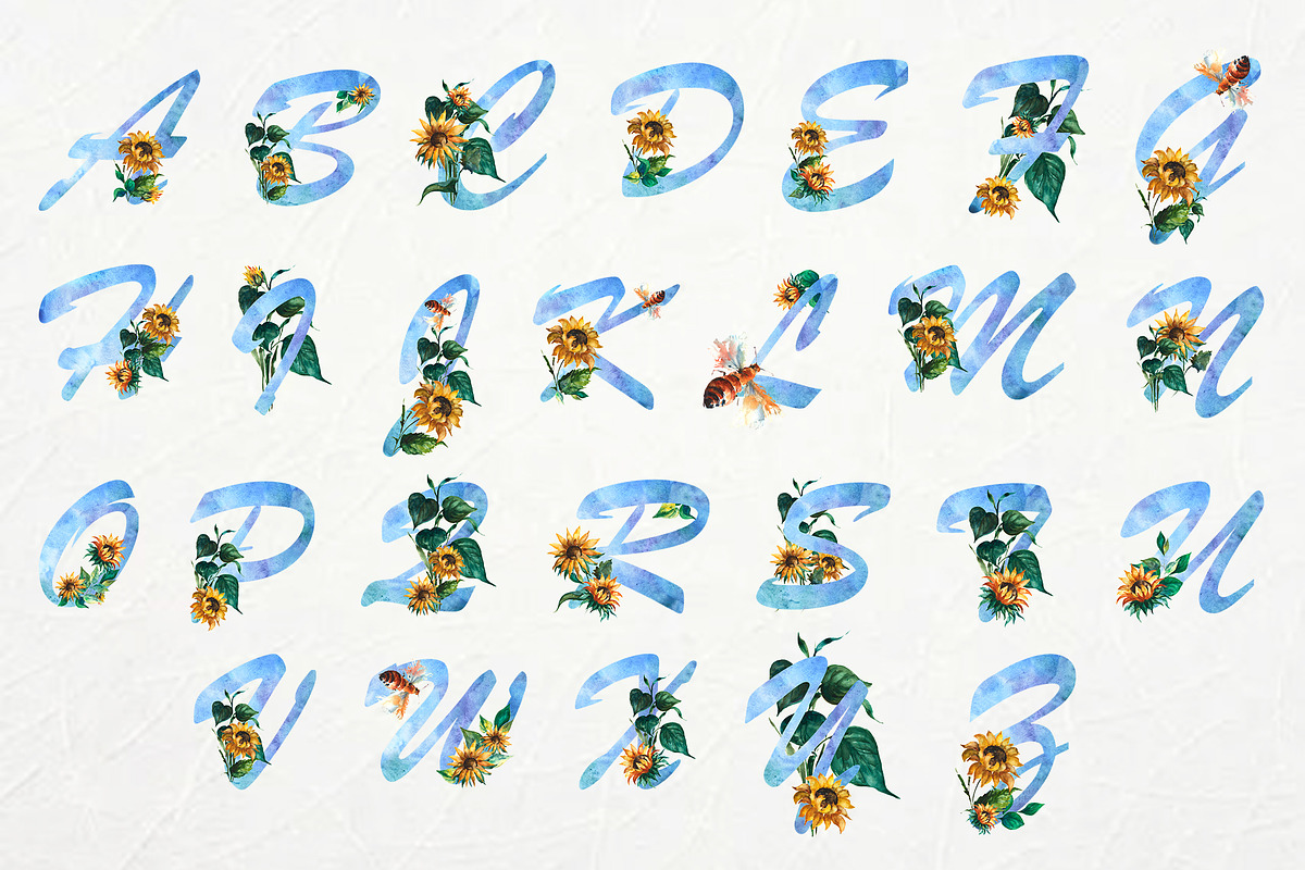Floral font. Sunflower, a Sans Serif Font by ElliaArt (Photo 2 of 8)