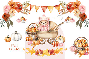 Pink Cute Bear Boho Fall Clipart