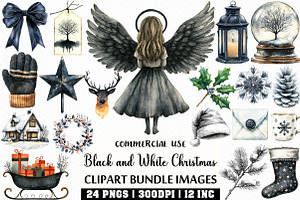 Black and White Christmas Clipart, an Illustration by Craft Nest