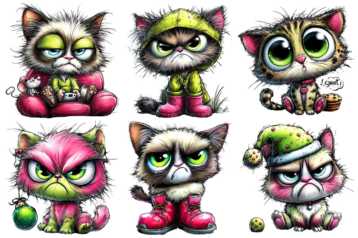Christmas Grumpy Cat Clipart, an Illustration by Pixels.Craft (Photo 6 of 6)