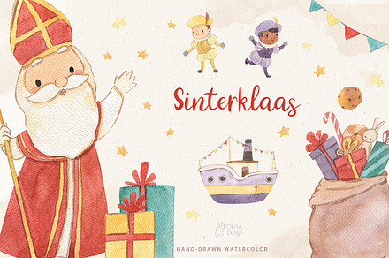 SINTERKLAAS. Watercolor clipart