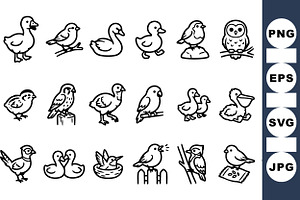 Cute Bird Outline Clipart Set, an Illustration by designvectx