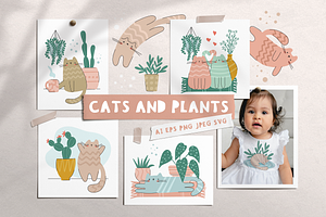 Cats and plants clipart for kids