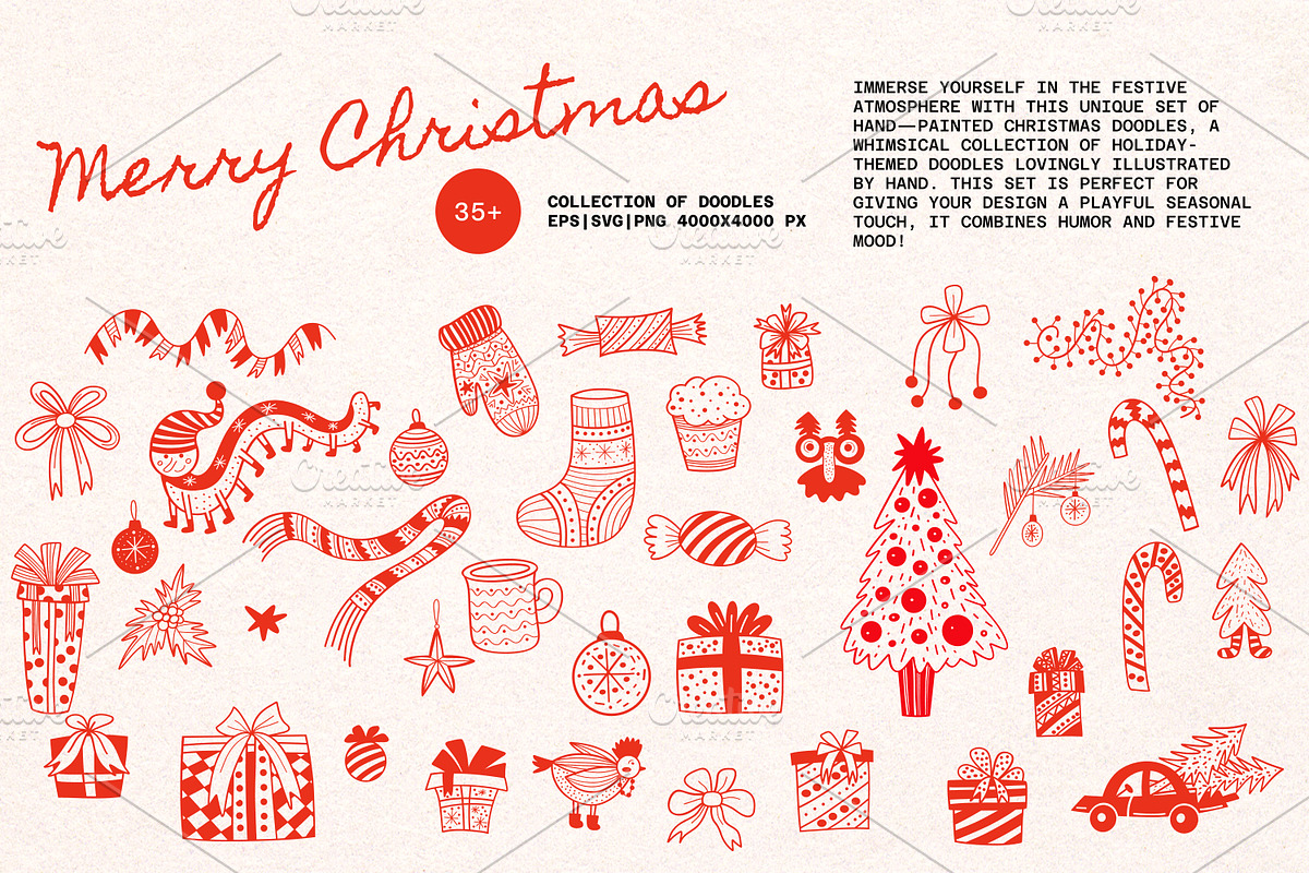 Merry Christmas Doodles Hand Drawn, an Illustration by Art's and patterns (Photo 5 of 5)