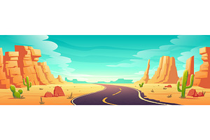 Desert Landscape With Road, Rocks