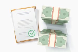 a signed contract and stack of money, a Finance Illustration by IfH