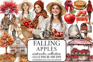 Falling Apples Watercolor Clipart, an Illustration by Libby Wishes