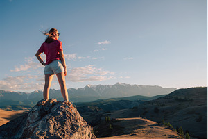 Woman Admiring Mountain Landscape at, a Person Photo by Jan Jack Russo Media