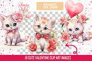 Valentine Kittens Watercolor Clipart, an Illustration by Whimsy & Wishes (Thumbnail 2 of 3)