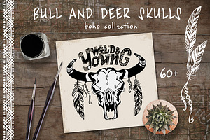 Tribal skull & feathers