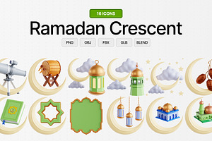 Ramadan Crescent 3D Icon Set, an Object 3D Model by Eklip Studio