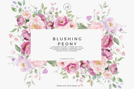 floral clipart watercolor peonies, a Decorative Illustration by Patishop Art
