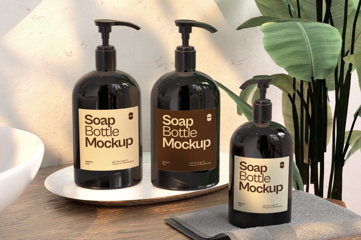 Soap Bottle On Tray Mockup, a Packaging Mockup by graphicook (Photo 3 of 4)