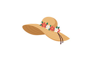 A stylish wide-brimmed straw hat ado, an Illustration by designvectx