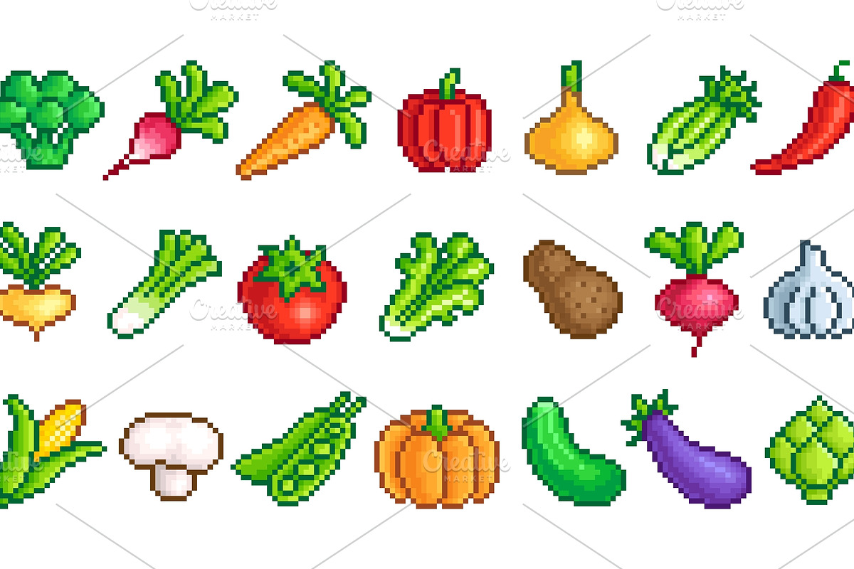 Pixel art vegetables. Fresh farming, a Food Illustration by LadadikArt (Photo 2 of 3)