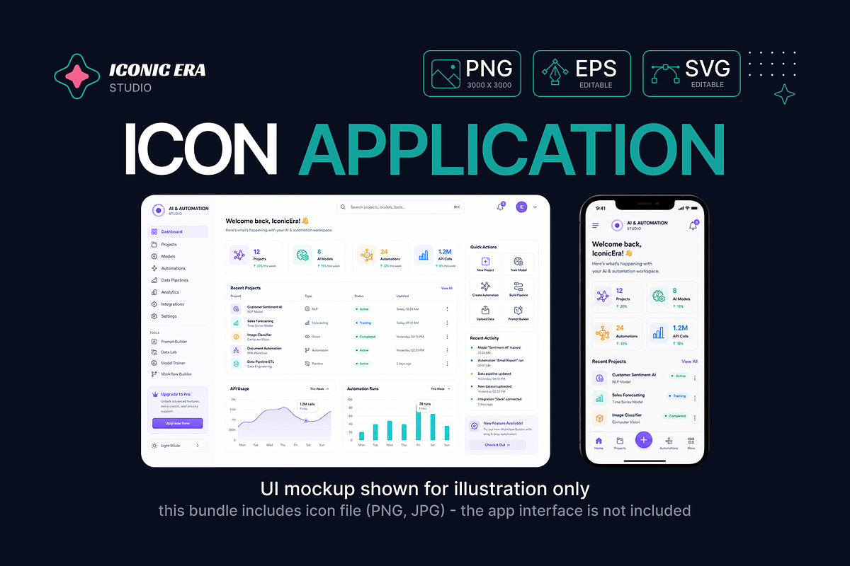 AI & Automation Tools Line Icon Set, an Outline Icon by Iconic Era (Photo 3 of 3)