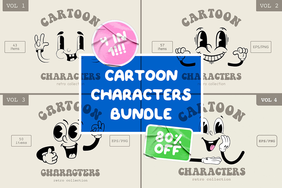 80% OFF Cartoon Characters Bundle, an Illustration by Alina Sh (Photo 1 of 5)