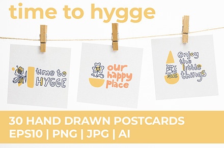 Hand drawn cozy postcards + BONUS!