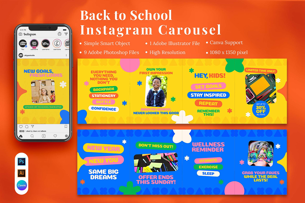Back to School Instagram Carousel  &, a Social Media Template by Attype (Photo 1 of 5)