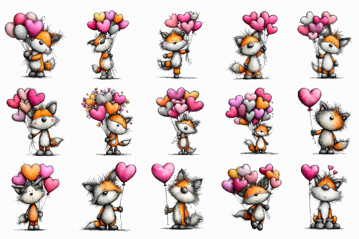 Cute Valentine Fox With Balloons PNG, an Illustration by Libby Wishes (Photo 2 of 6)