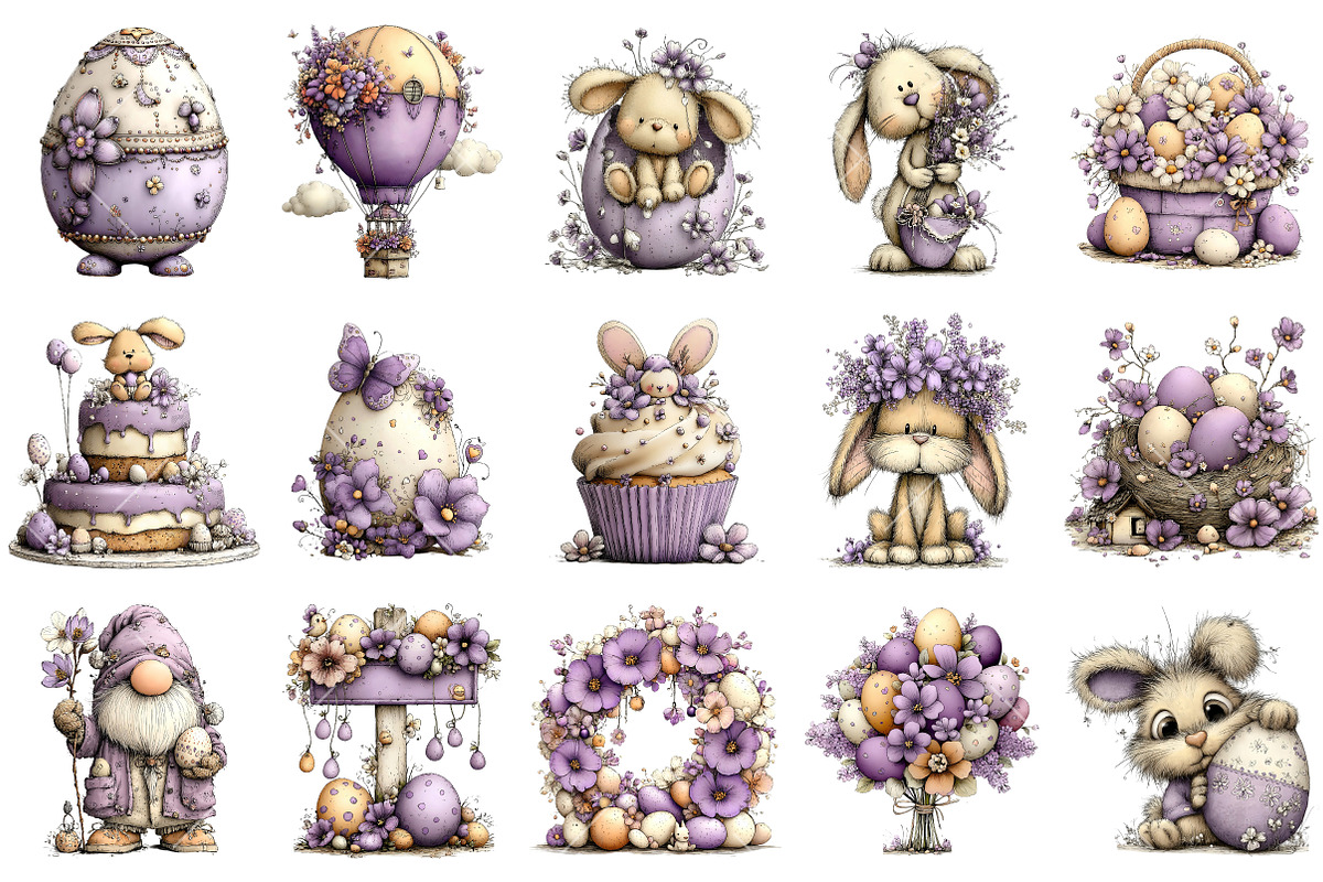Whimsical Purple Easter Clipart, an Illustration by OK Design (Photo 3 of 6)