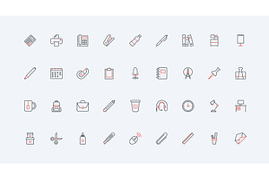 Office supplies employee work icons, an Object Illustration by Lemberg Vector
