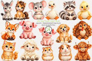 Cute Farm Animals Clipart Bundle