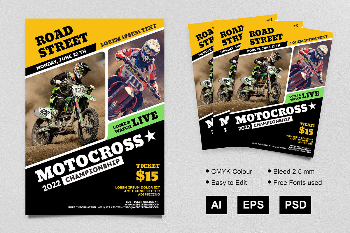 Motocross Sport Flyer Design, a Flyer Template by Kleffont Studio