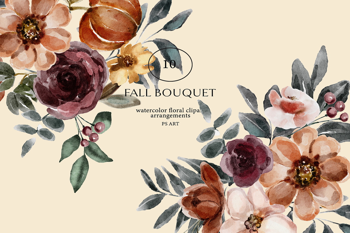 Watercolor Fall Flowers Clipart Set, a Person Illustration by Pink Studio Art (Photo 5 of 19)
