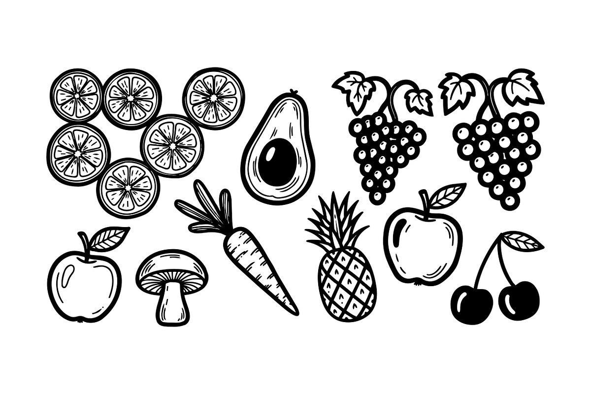 Hand Drawn Fruit Clipart Set, an Illustration by designvectx (Photo 2 of 3)
