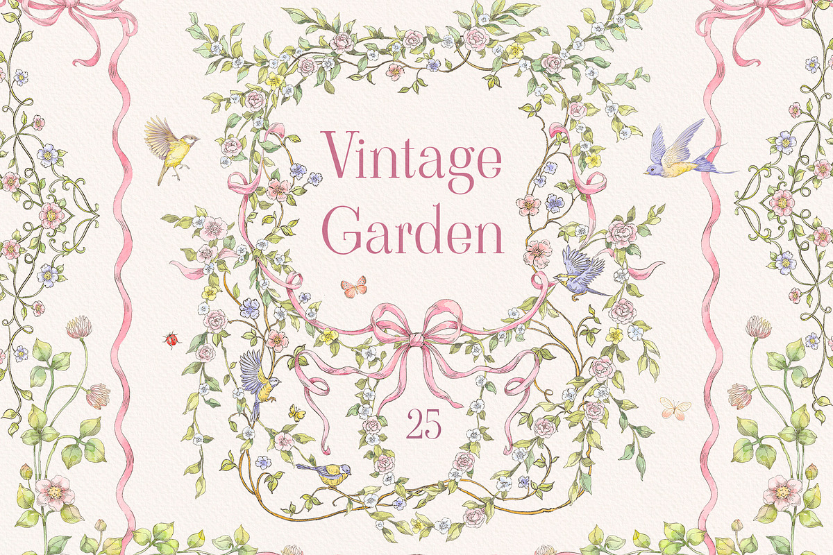 Vintage Garden Png clipart with bows, a Decorative Illustration by Ekaproeka (Photo 1 of 8)
