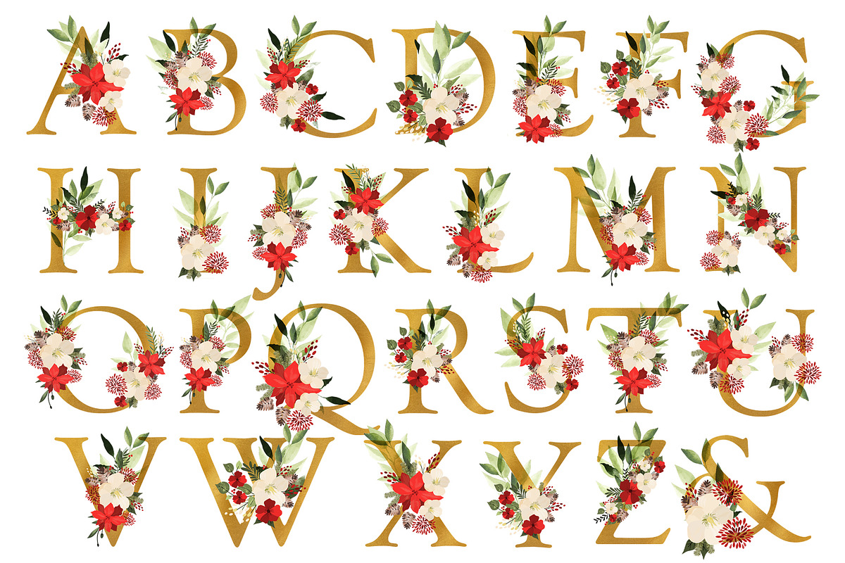 20% OFF! Christmas Floral Alphabet, an Illustration by Chus Moreno Studio (Photo 4 of 11)