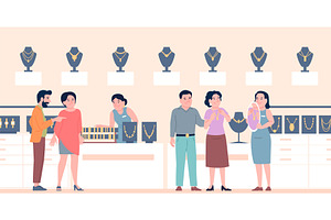 Jewelry store. Customers and sellers, an Object Illustration by LadadikArt