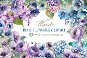 Blue flower. Watercolor clipart, a Decorative Illustration by ElenazlataArt (Thumbnail 1 of 16)