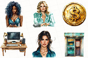 Money Girl Watercolor Clipart, an Illustration by OK Design (Thumbnail 4 of 5)
