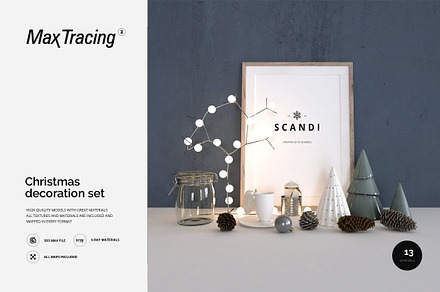 Scandi - Christmas Decoration Set 01, a Light 3D Model by maxtracing2
