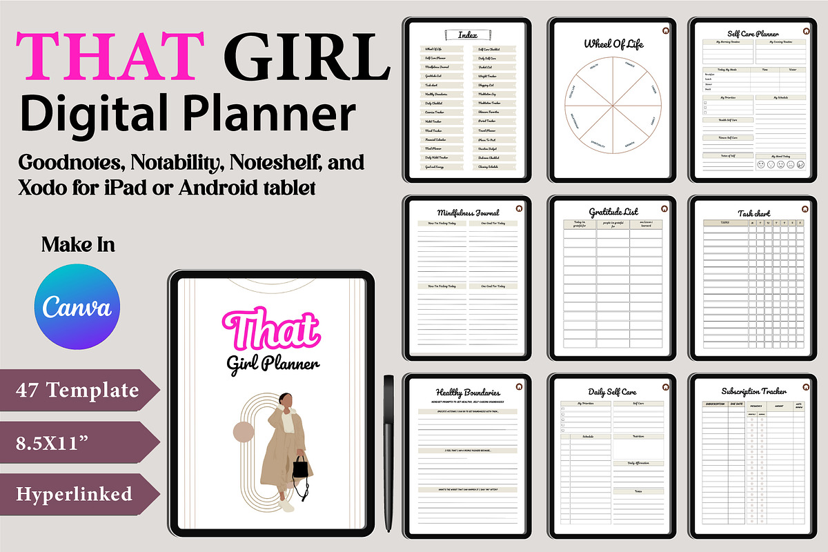 That Girl Digital Planner Canva, a Stationery Template by Designmela01 (Photo 2 of 11)