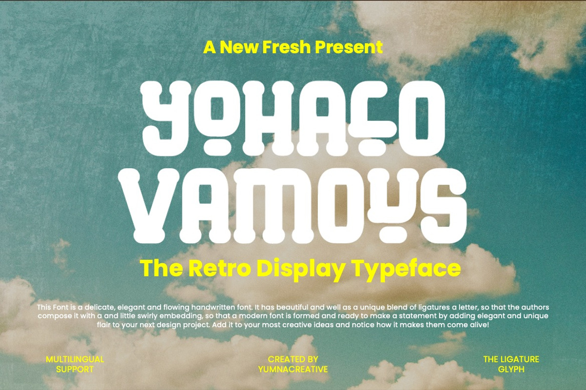 Yohalo Vamous - Retro Display Font, a Sans Serif Font by Dhabee (Photo 1 of 7)